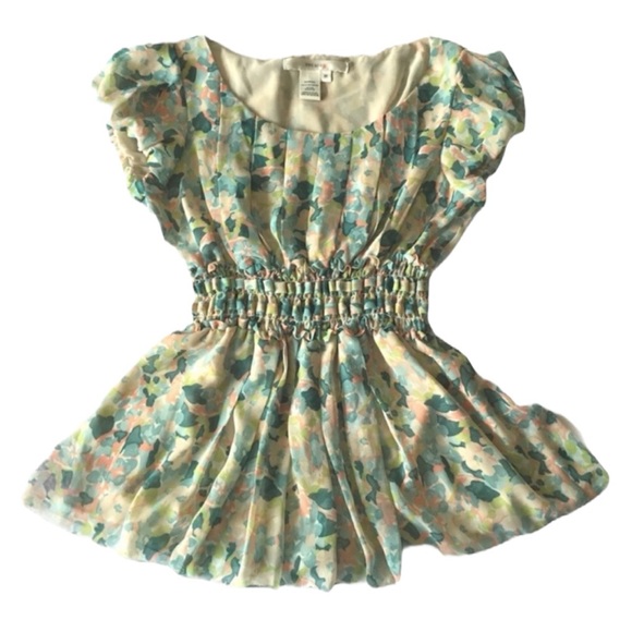 Studio M Short Puff Sleeve Floral Peplum Top Size Medium - Picture 1 of 9